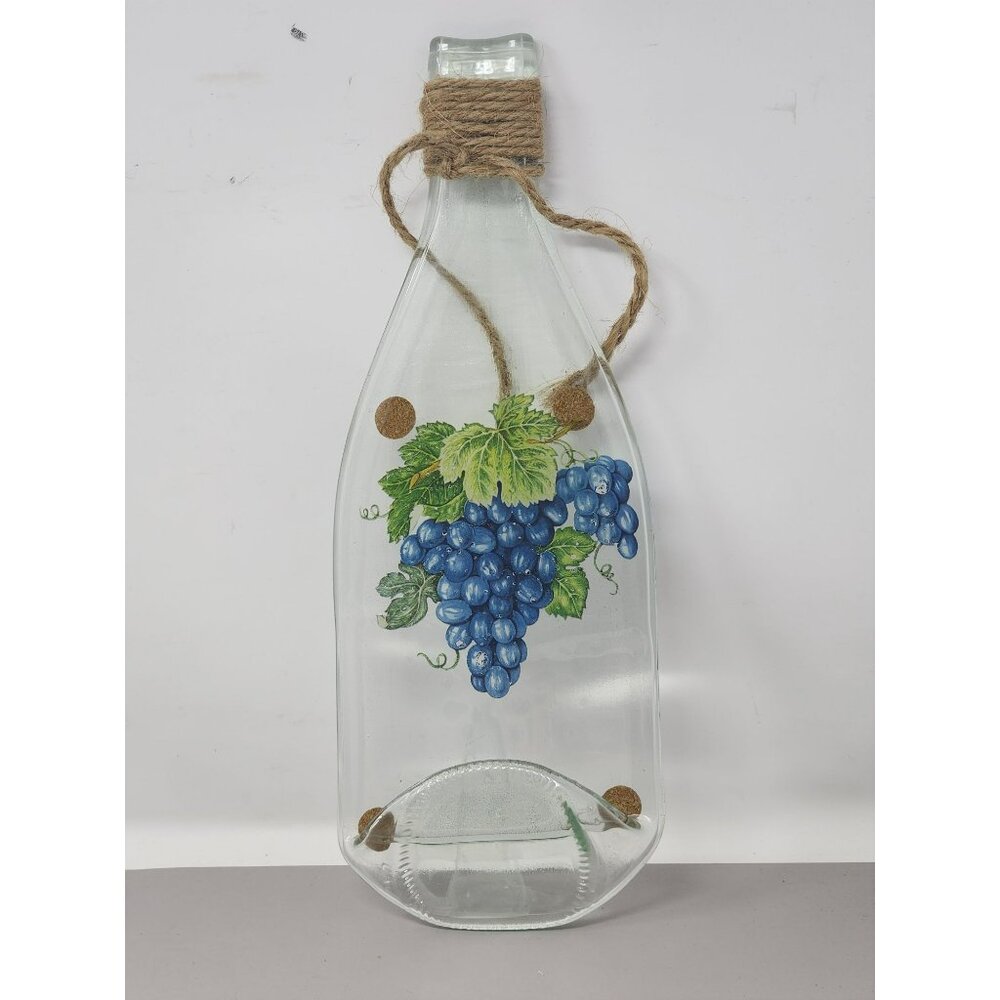 Decorative Glass Wall Hanging Bottle With Grape Design & Jute‎ Rope